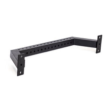 The Bells of Steel Rear Base Stabilizer is a black metal bracket with multiple central holes and mounting plates on each end, designed to support or attach to power racks with 3x3 uprights.