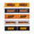 Bells of Steel Stickers: Durable, die-cut pairs labeled "BENCH," "SQUAT," "OHP," "RACK PULL," and "ROW" in bold text with orange, yellow, or black backgrounds—perfect for tracking your lifts.