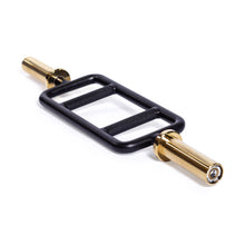 The Bells of Steel Tricep Bar features ergonomic black handles and gold Cerakote rotating sleeves on each end, ideal for weightlifting exercises.