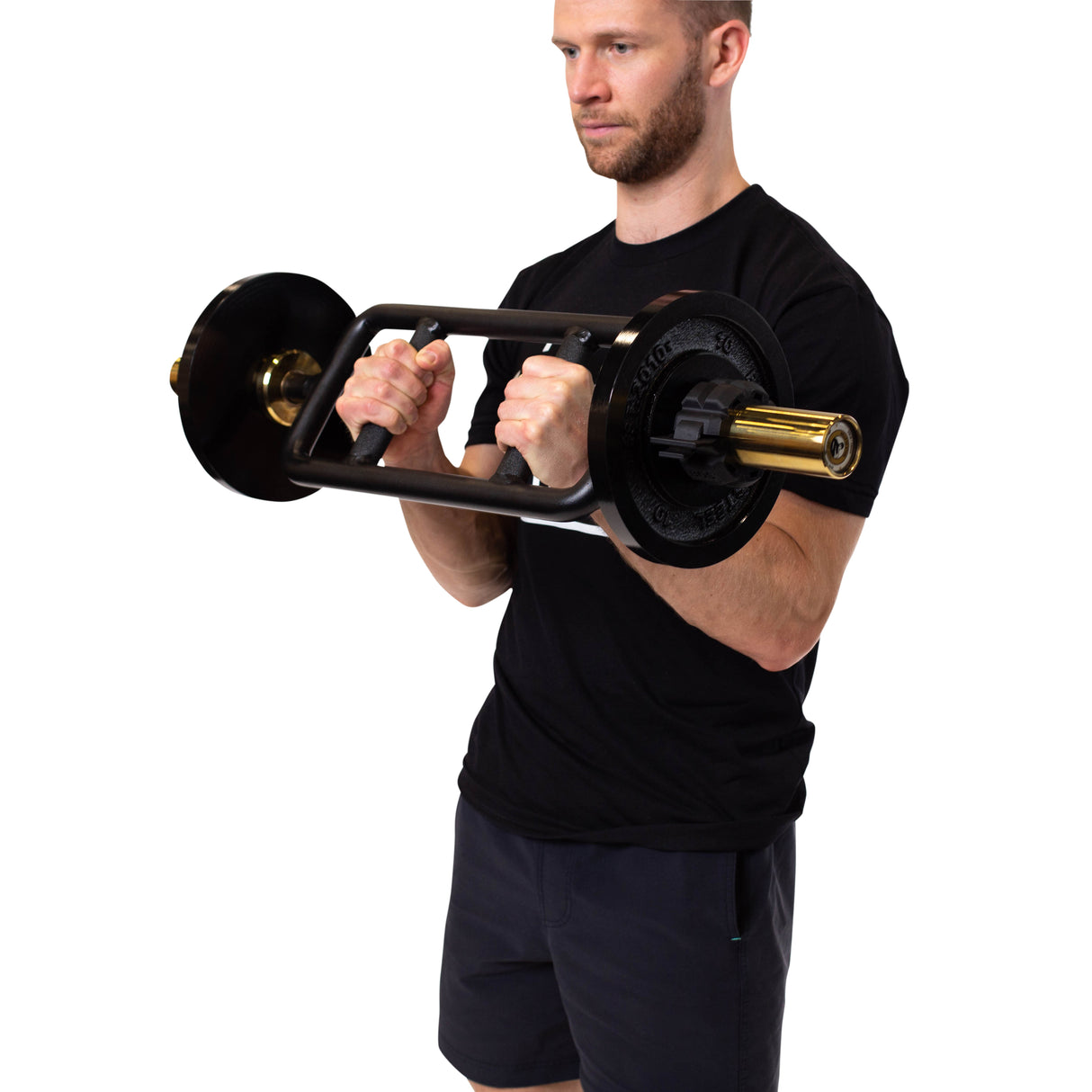 Male Athlete demonstrating Hammer curls using the BoS Tricep Bar