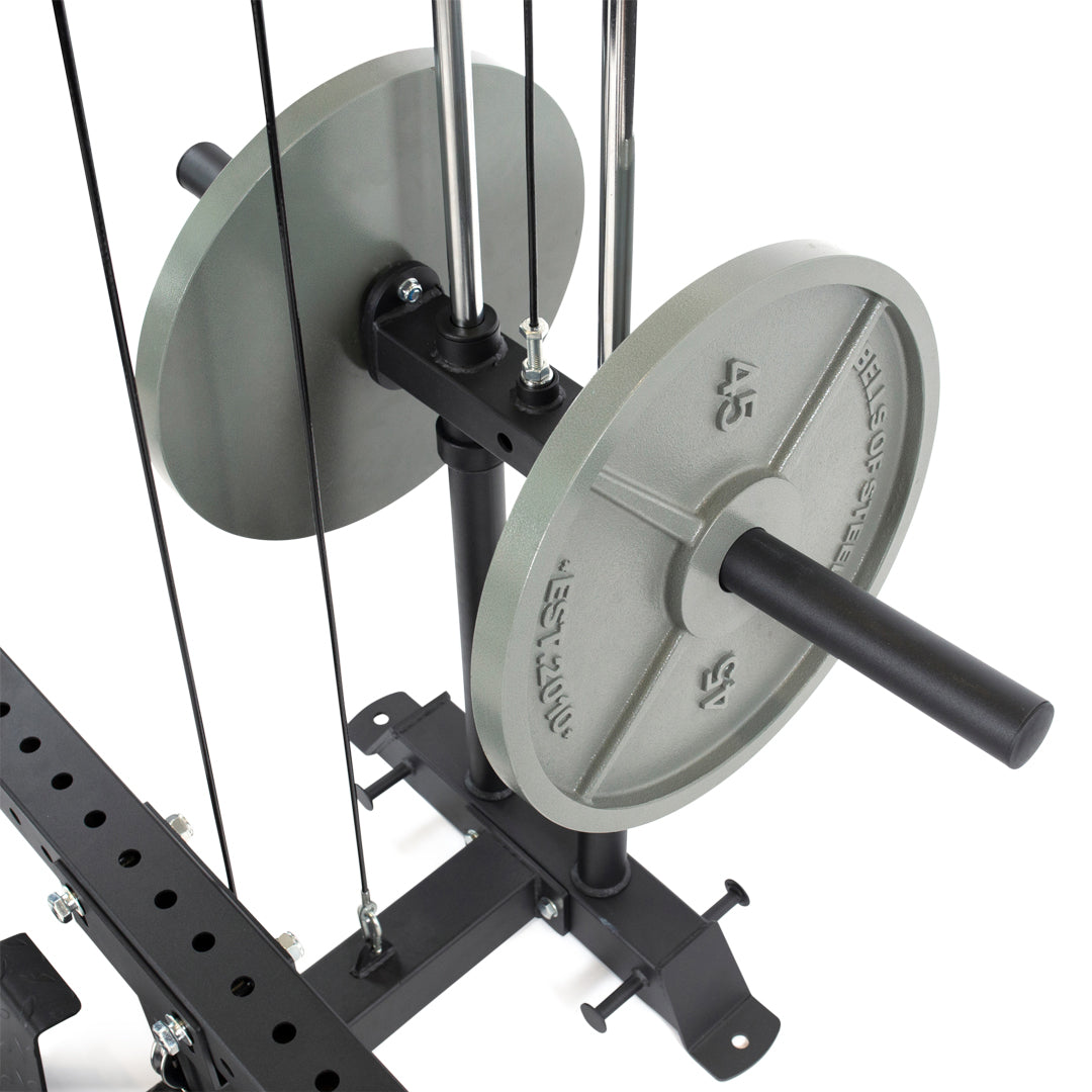 Plate-Loaded Lat Pulldown & Low Row Rack Attachment - Manticore with iron plates