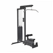 The Bells of Steel Lat Pulldown Low Row Machine is ideal for home gyms, featuring a pulley system for lat pulldowns and low rows, a padded seat, sturdy metal frame, adjustable weight stack, and cable-connected handlebars for effective resistance training.