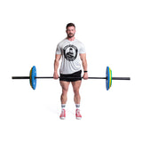 Male athlete lifting barbell with LB Calibrated Powerlifting Plates