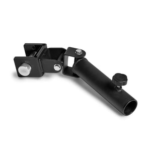 Black metal Bells of Steel Landmine Rack Attachment for a squat rack, featuring a pivoting sleeve and tightening knob to secure an Olympic barbell for strength workouts.