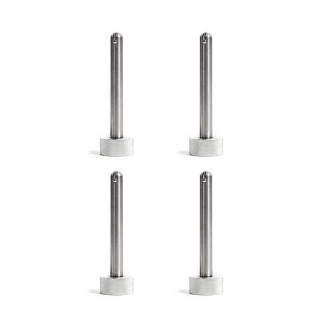 Four identical Bells of Steel Magnetic Rack Attachment Pins with cylindrical shafts and knurled bases are evenly arranged in a two-by-two grid on a white background.