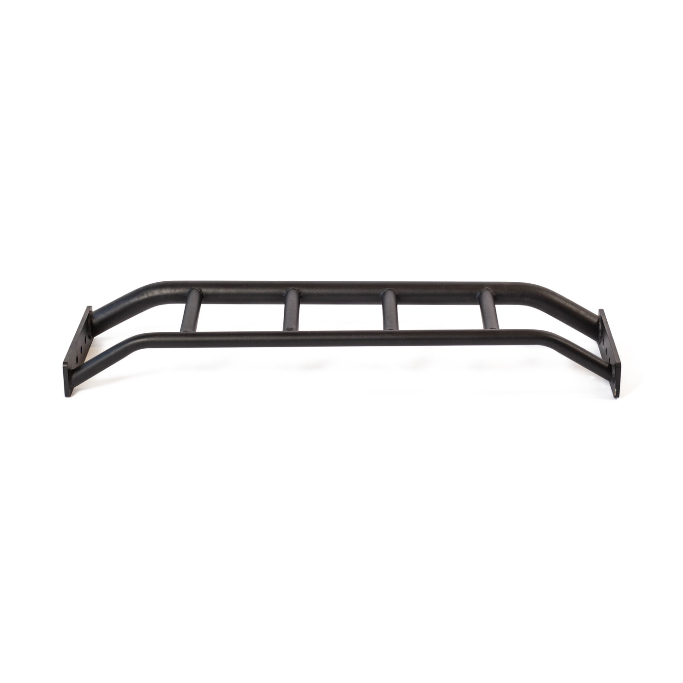 The Bells of Steel Multi-Grip Pull Up Bar sits atop a black metal ladder-style car roof rack with four crossbars—perfect for mounting this versatile strength training tool and transporting your gear, all shown from above on a white background.