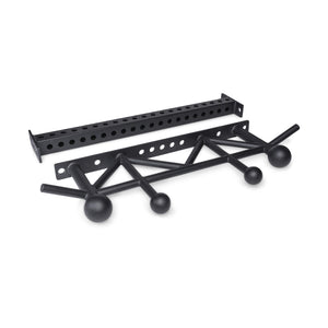 The Bells of Steel USA Colored Globe Pull up Bar is displayed, featuring multiple angled grips, large colored spherical handles, and a separate rectangular mounting bracket with circular holes.