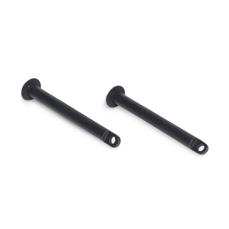 Two Bells of Steel Standard Band Pegs in black metal, each with a flat circular head and a hole at the opposite end, designed for power rack resistance training, displayed on a white background.
