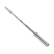 The Bells of Steel Olympic Weightlifting Barbell is shown diagonally on a white background, highlighting its smooth and textured grip areas and thick, cylindrical ends for loading weight plates.