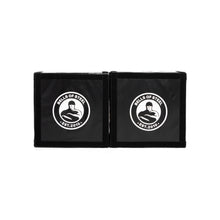 The Bells of Steel Deadlift Platform Drop Pad Pair features two black square pads with a white logo, flexed arm, and "EST. 2010" on each pad. Placed side by side, they reduce noise and absorb impact.