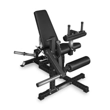 Bells of Steel USA Legacy Leg Extension / Hamstring Curl Machine - Plate Loaded featuring an adjustable seat and padded rollers for a home gym.