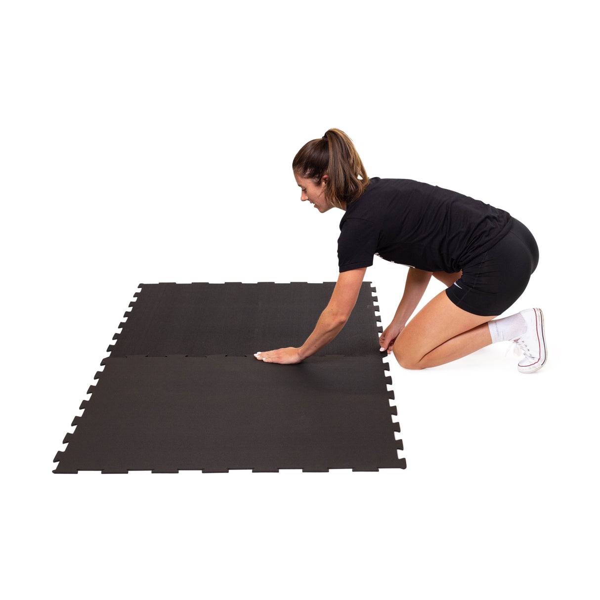 Black Puzzle Mat assembled easily for ideal for gym flooring.