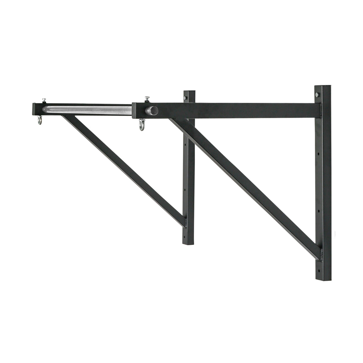 Bells of Steel's Adjustable Wall or Ceiling Mounted Pull Up Bar is kipping-friendly, featuring anchor points for resistance bands and other equipment. Ideal for home or gym strength training with its sturdy triangular support, shown against a white background.