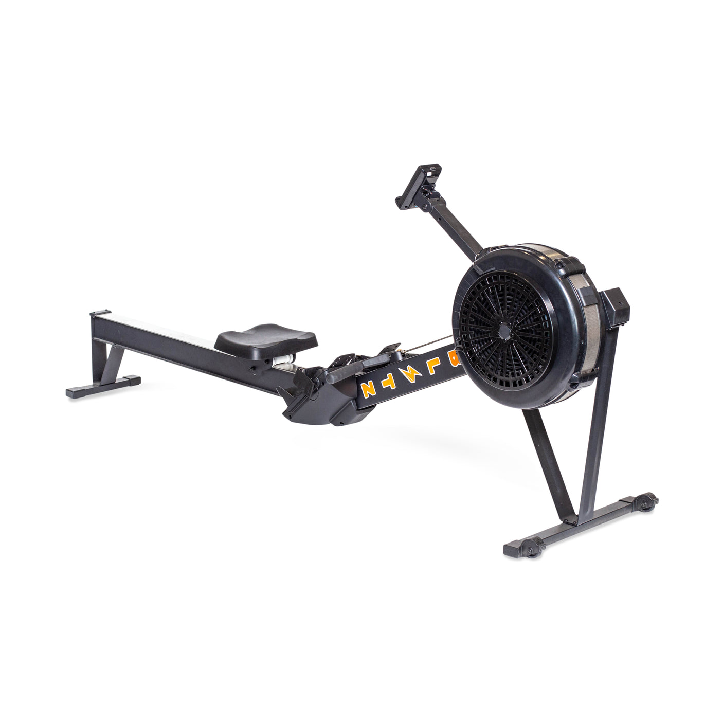 The Blitz Air Rower by Bells of Steel is a black-framed indoor rowing machine with a fan wheel, ideal for low-impact cardio. It includes a sliding seat and footrests, tailored for full-body workouts and fitness training.