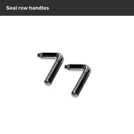 Two metal seal row handles with a sleek black finish from Bells of Steel are shown on a white background, ideal for enhancing your Safety Squat Bar - The SS4 setup during leg day.