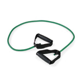 A Bells of Steel USA Human Trainer - Ripcords resistance band, green with black rubber handles on each end, arranged in a loose curve on a white background.