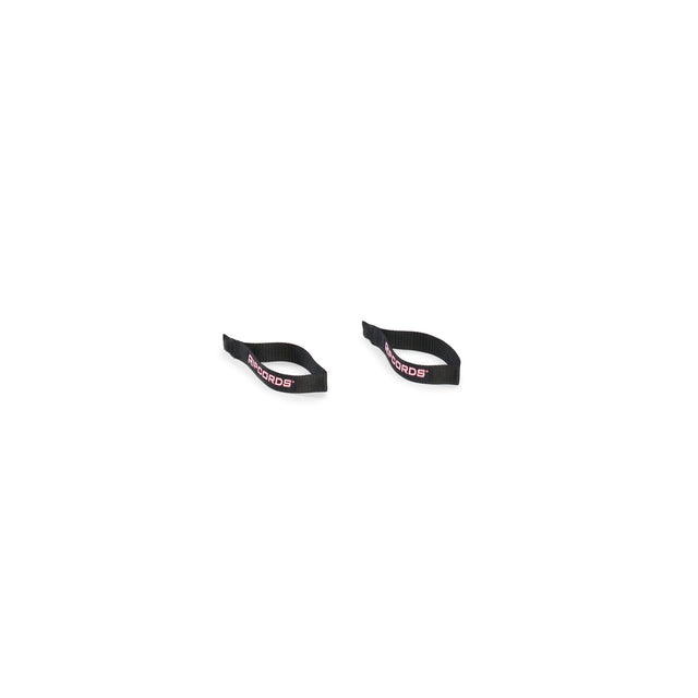 Two black fabric foot straps with pink “Bells of Steel USA” branding, placed on a white background and positioned to mirror each other—designed to pair perfectly with Human Trainer - Ripcords resistance bands and door anchors for a complete workout setup.