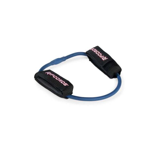 Bells of Steel USA Human Trainer - Leg Cords in blue, featuring black padded handles with “RIPCORDS” red and white labeling, arranged in a circular shape on a white background—perfect for adding progressive resistance to your workouts.