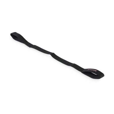 A black nylon Human Trainer - Ripcords strap by Bells of Steel USA, featuring loops at both ends, is laid flat against a white background. The durable strap is designed for carrying or securing items, and can also be used as a door anchor with resistance bands during workouts.