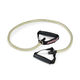 A light-colored Human Trainer - Ripcords resistance band by Bells of Steel USA, featuring black rubber handles and a “RIPCORDS” label on one handle, is arranged in a loose loop on a white background.
