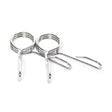 Two Bells of Steel Spring Collars, featuring coiled handles and curved ends, are shown side by side on a white background—ideal for securing Olympic barbells or weight plates.