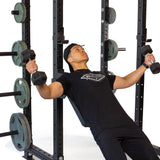 Male athlete doing chest press with Seal Row Pad Rack Attachment - Hydra zoom in