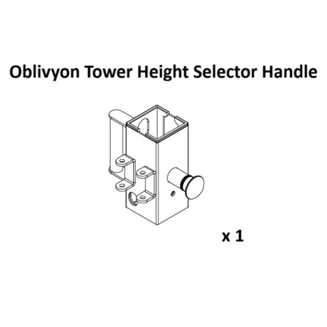 Line drawing of a metal selector handle assembly with a side knob, labeled "Oblivyon Cable Tower Spare Parts" from Bells of Steel USA. Designed for use with the Oblivyon Tower’s weight stack system, the image displays one unit (x 1) featuring attachment points and mounting brackets.