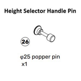 Diagram of a height selector handle pin labeled "26" with text: "φ25 popper pin x1." This pin, a component of the Oblivyon Cable Tower Spare Parts by Bells of Steel USA, is commonly used in Plate Loaded and Weight Stack equipment. It features a round knob on one end and a circular flange near the middle.