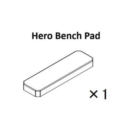 Illustration of a rectangular bench pad labeled "Hero Pad Spare Parts" from Bells of Steel USA, with a quantity of one shown as "× 1" below the image, highlighting this essential replacement part for your seating needs.