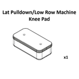 Black and white line drawing of a rectangular knee pad from the Bells of Steel USA Lat Pulldown / Low Row Machine Spare Parts collection, featuring two small circles on top and marked "x1" in the bottom right corner. Perfect as a replacement or spare component for your machine's cable assembly.