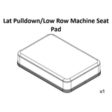 Line drawing of a rectangular seat pad, shown as a spare part under "Lat Pulldown / Low Row Machine Spare Parts" from Bells of Steel USA, with a quantity of one. Perfect for maintaining comfort and stability when using the machine’s cables.