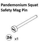 Here’s a rewritten sentence using the provided product data: Black and white diagram of the "26" Pandemonium Squat Machine Spare Part from Bells of Steel USA, displaying a single straight safety mag pin with a rounded head labeled "808," an essential component among squat machine spare parts.