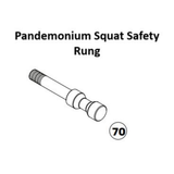 Black and white diagram of a metal rod labeled "Pandemonium Squat Safety Rung," featured as an essential component of the Bells of Steel USA Pandemonium Squat Machine Spare Parts, with the number 70 in a circle below it.