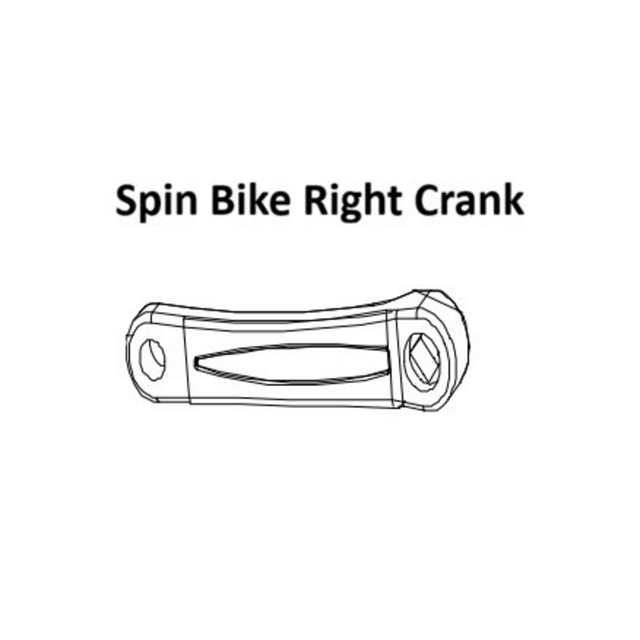 Line drawing of a right crank arm for a spin bike, displayed horizontally with holes at each end. The text above reads "Blitz Indoor Cycling Bike Spare Parts." Manufactured by Bells of Steel USA, this essential component is designed to fit Blitz Indoor Cycling Bike models and is perfect for anyone in need of reliable cycling bike spare parts.