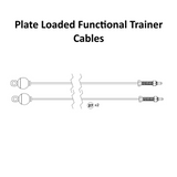 Black and white diagram of two Bells of Steel USA Functional Trainer Spare Parts cables, each featuring a loop on one end and a threaded end with a spring. Text above reads “Functional Trainer Spare Parts.” The label “27 x2” is shown between the cables, typical for both Plate Loaded and Weight Stack versions.