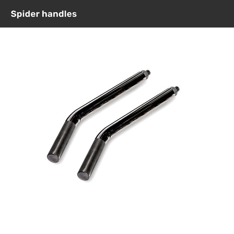 Two black metal "spider handles" from Bells of Steel, designed for the SS4 Safety Squat Bar or barbell squats, are shown on a white background—ideal for enhancing your next leg day workout.