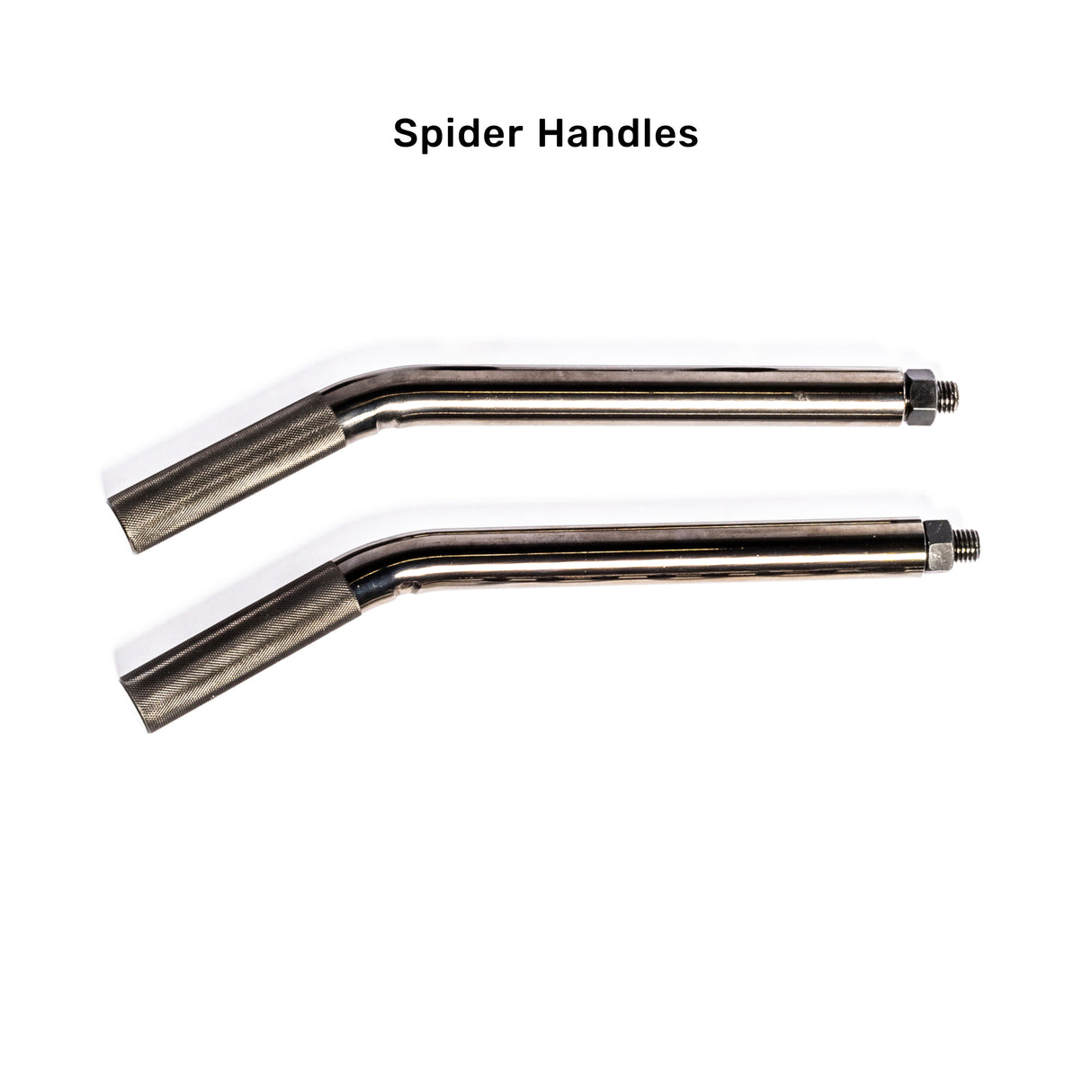 The image features two ergonomically designed metallic spider handles with threaded ends on a white background, likely for attaching to equipment like the Bells of Steel Safety Squat Bar - The SS4. The text "Spider Handles" is displayed above them.