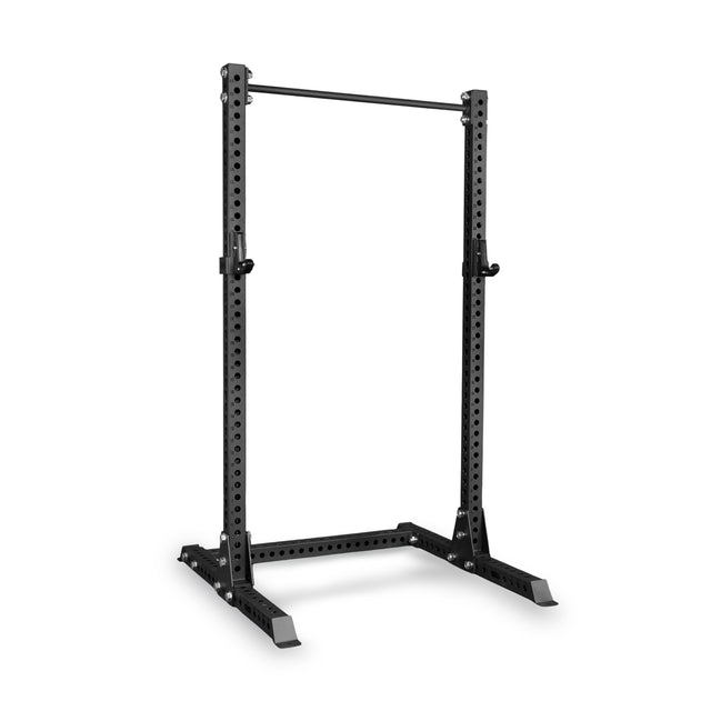 The Bells of Steel Manticore Squat Stand - Prebuilt features robust 3" x 3" uprights with 1" adjustment holes, a top pull-up bar, and two sturdy base supports—making it an ideal squat stand for weightlifting and strength training in your home gym.