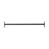 The Bells of Steel Straight Pull Up Bar, featuring a black metal finish and rectangular wall mounts on each end, echoes the robust style of power rack designs and is shown against a white background.
