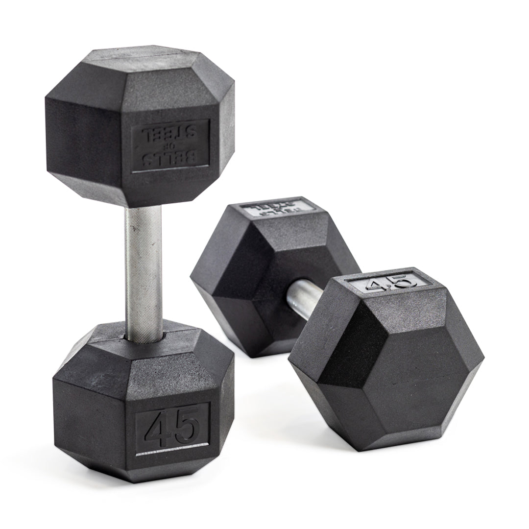 Straight Handle Rubber Hex Dumbbells Bells of Steel USA
