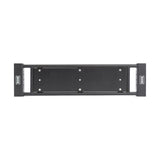 Rectangular black metal Utility Seat for Hydra/Manticore by Bells of Steel, shown from above on a white background. Its perforated surface is ideal for mounting, similar in function to a 3"x3" rack or adjustable bench.