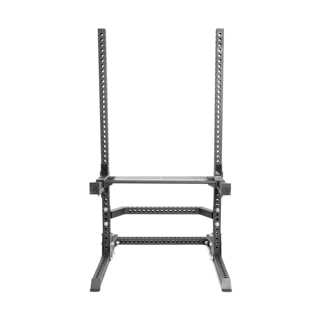 The Bells of Steel Utility Seat for Hydra/Manticore is a black metal accessory with adjustable height holes, safety bars, and a sturdy rectangular frame, shown against a white background.