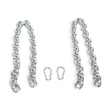The Bells of Steel Chain Weight Vest includes two weighted chains and two metal carabiners, shown on a white background—ideal components for enhancing your strength training routine.