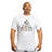 A man wears the Bells of Steel Bamboo T-Shirt, featuring a colorful triangle graphic and "HYDRA SERIES BELLS OF STEEL INC." text, while standing against a white background and looking slightly to the side with a neutral expression.