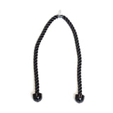 The image shows the Bells of Steel Extra Long Tricep Rope Extension (137cm), featuring a black twisted rope with chrome end caps and a metal hook, ideal for cable machines and tricep exercises, displayed against a white background.