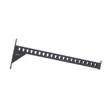 The Bells of Steel Utility Arm is a black metal bracket for mounting on a wall stud. It has multiple round cutouts, an angled support at one end, and a flat base at the other, resembling a utility arm with a visible manufacturer's label on the side.