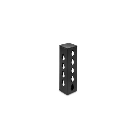 The Bells of Steel USA Rack Junctions - 3" x 3" is a black, rectangular metal block with multiple circular holes, ideal for rack setup or junctions, shown standing upright on a white background.