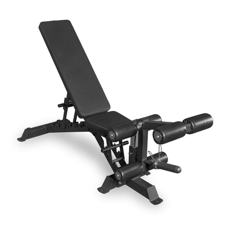 The Bells of Steel Buzz-Saw Heavy-Duty Adjustable Bench features a padded seat, incline backrest, and front foam rollers for leg support or curls—ideal for gym workouts and strength training.