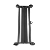 A black metal rack with two parallel bars and four corner wheels, shown from above on a white background. The "Bells of Steel" label is visible. Perfect for storing your Bells of Steel Glute Ham Slider after workouts.
