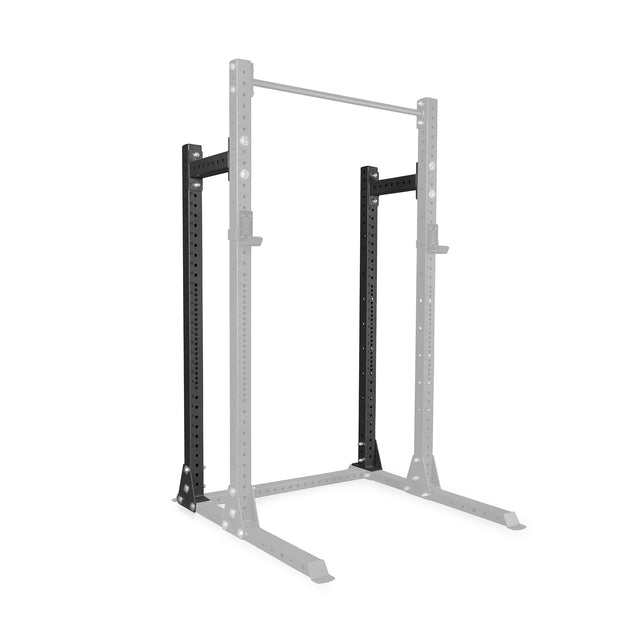The Bells of Steel USA Half Rack Conversion Kits feature highlighted black uprights and a pull-up bar, with the other modular gym frame parts shown in gray to emphasize the selected components against a white background.